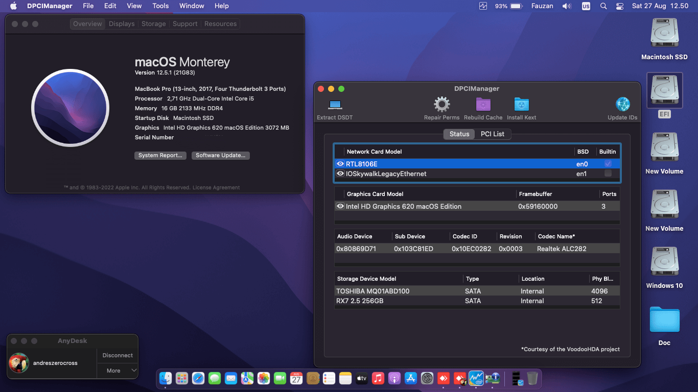 Success Hackintosh macOS Monterey 12.5.1 Build 21G83 in HP 15-AY103DX